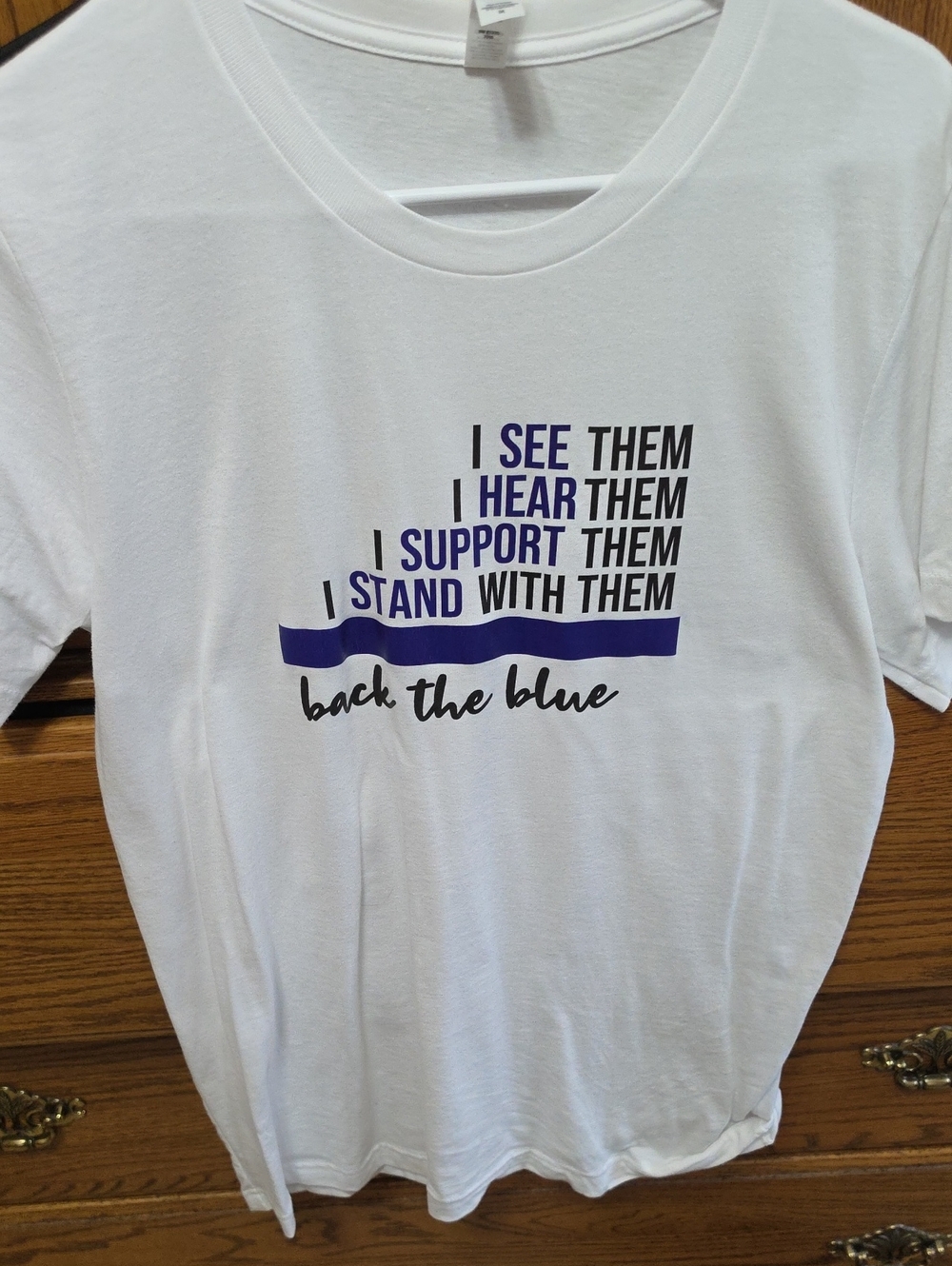 Bella Canvas White Tee with Blue & Black Supportive Graphic
